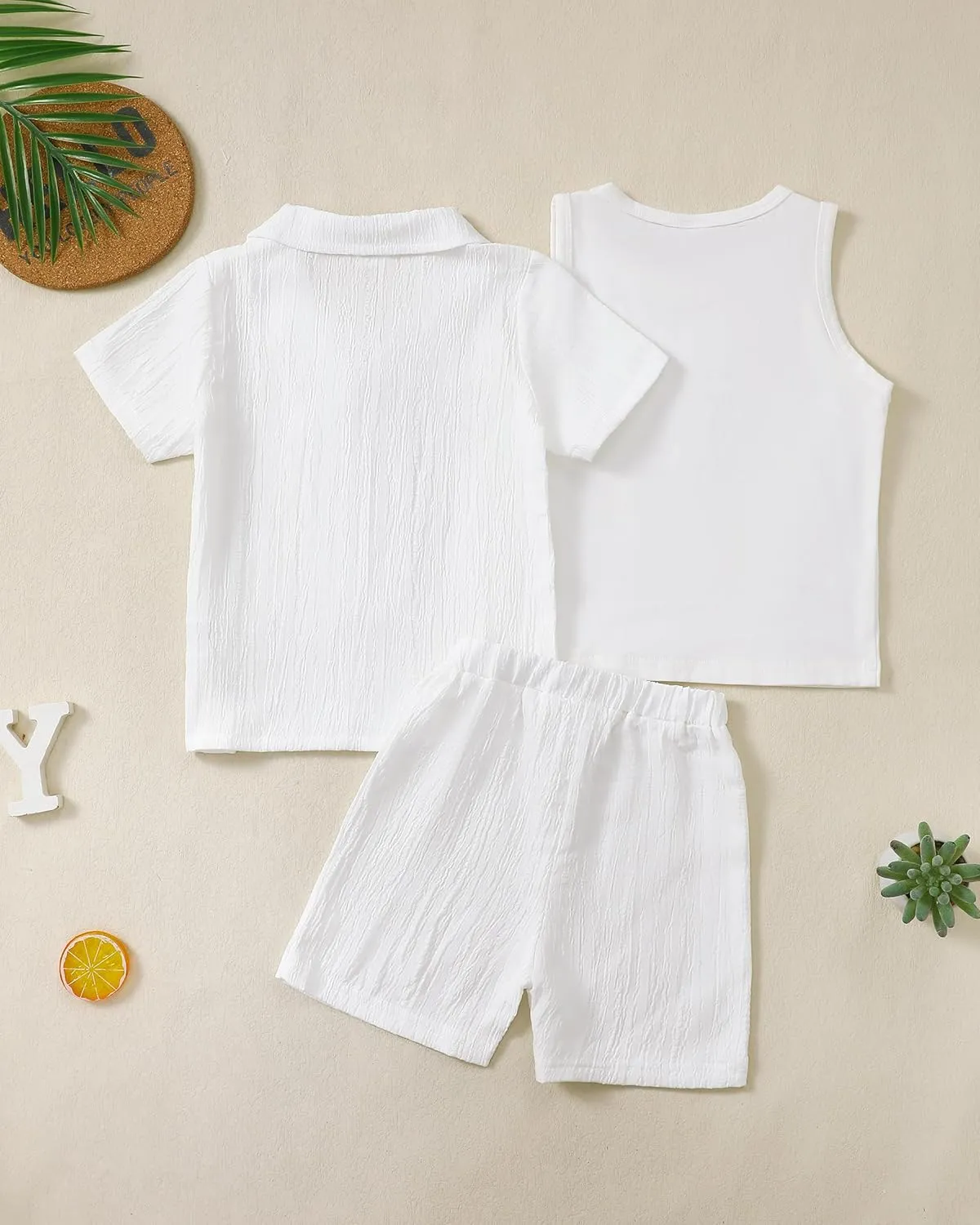 Toddler Boy Summer Clothes Short Sleeve Button Down Shirt And Shorts With Vest Kids Clothing Set Little Boys Outfits