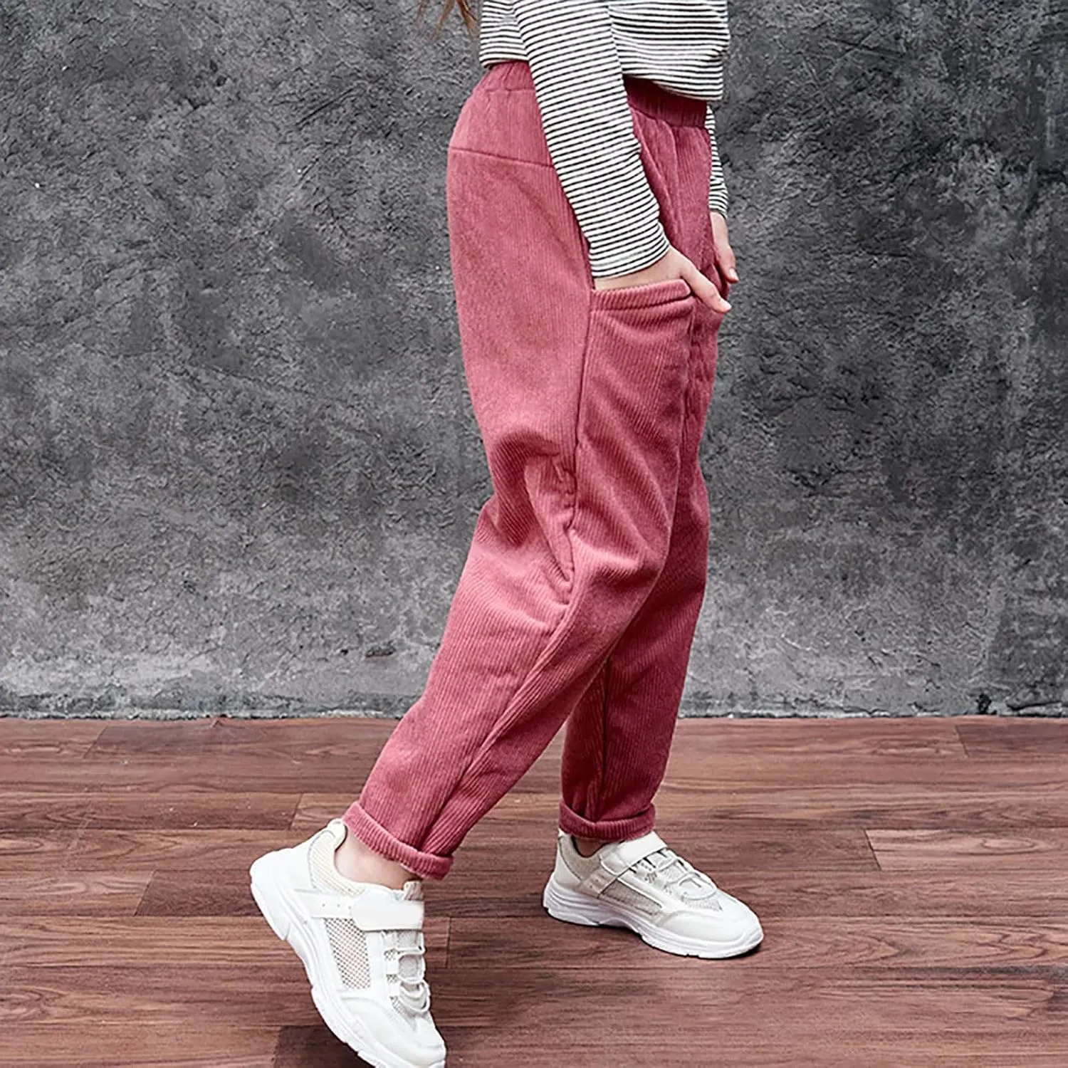 Toddler Kids Boys Girls Corduroy Pants Warm Fleece Lined Thick Pants Pull On Elastic Waist Jogger Sweatpants