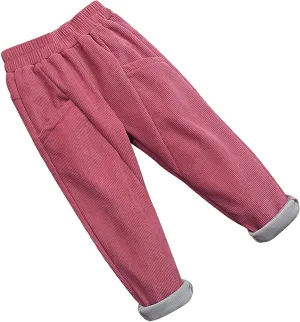Toddler Kids Boys Girls Corduroy Pants Warm Fleece Lined Thick Pants Pull On Elastic Waist Jogger Sweatpants