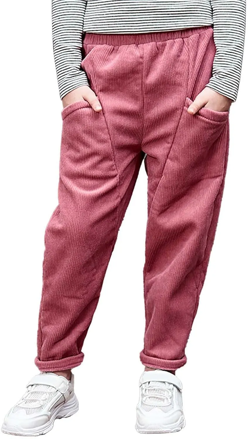 Toddler Kids Boys Girls Corduroy Pants Warm Fleece Lined Thick Pants Pull On Elastic Waist Jogger Sweatpants
