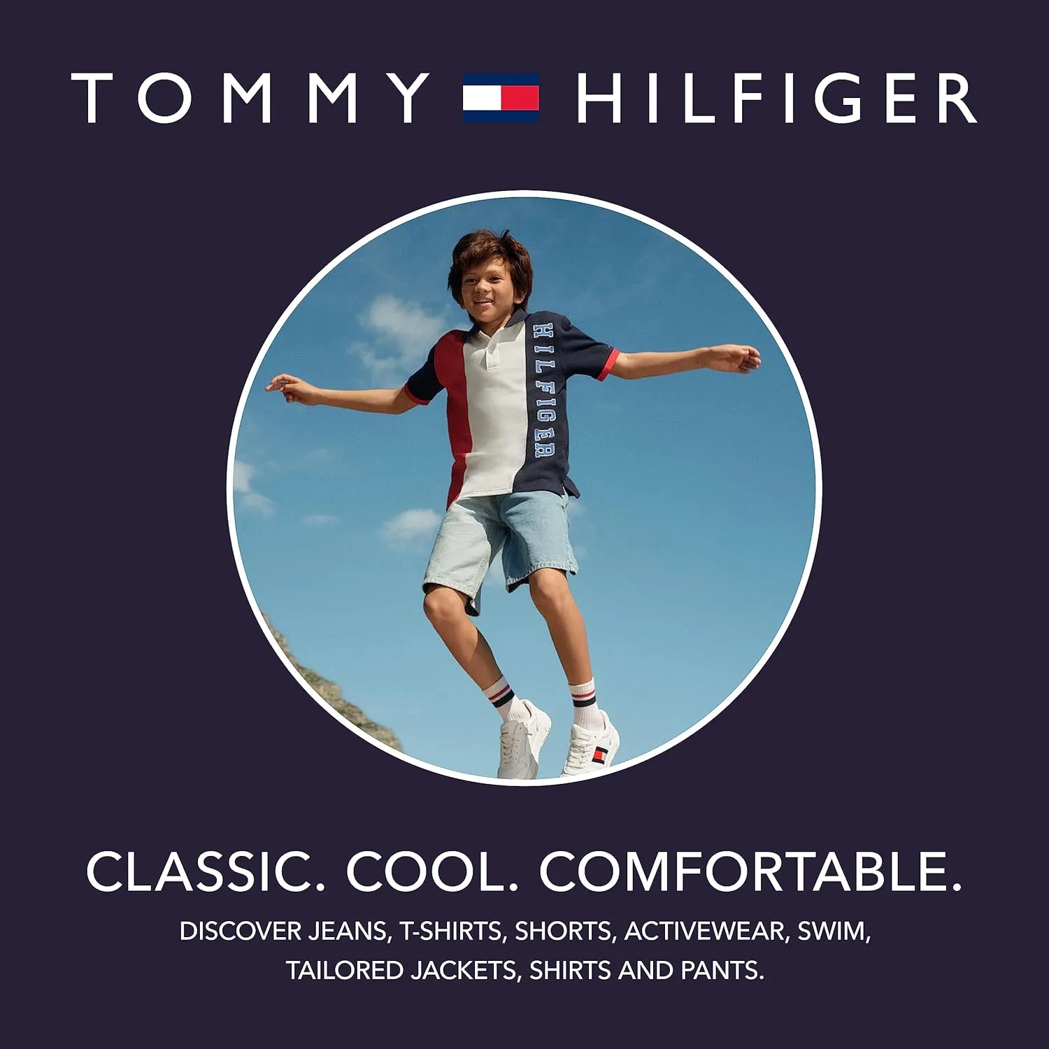 Tommy Hilfiger Boy's Short Sleeve Flag Solid V-neck T-shirt