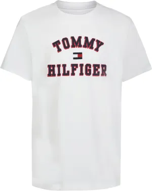 Tommy Hilfiger Boys' Short Sleeve Graphic Crew Neck T-Shirt, Soft, Comfortable, Relaxed Fit, Varsity Bright White, 14-16