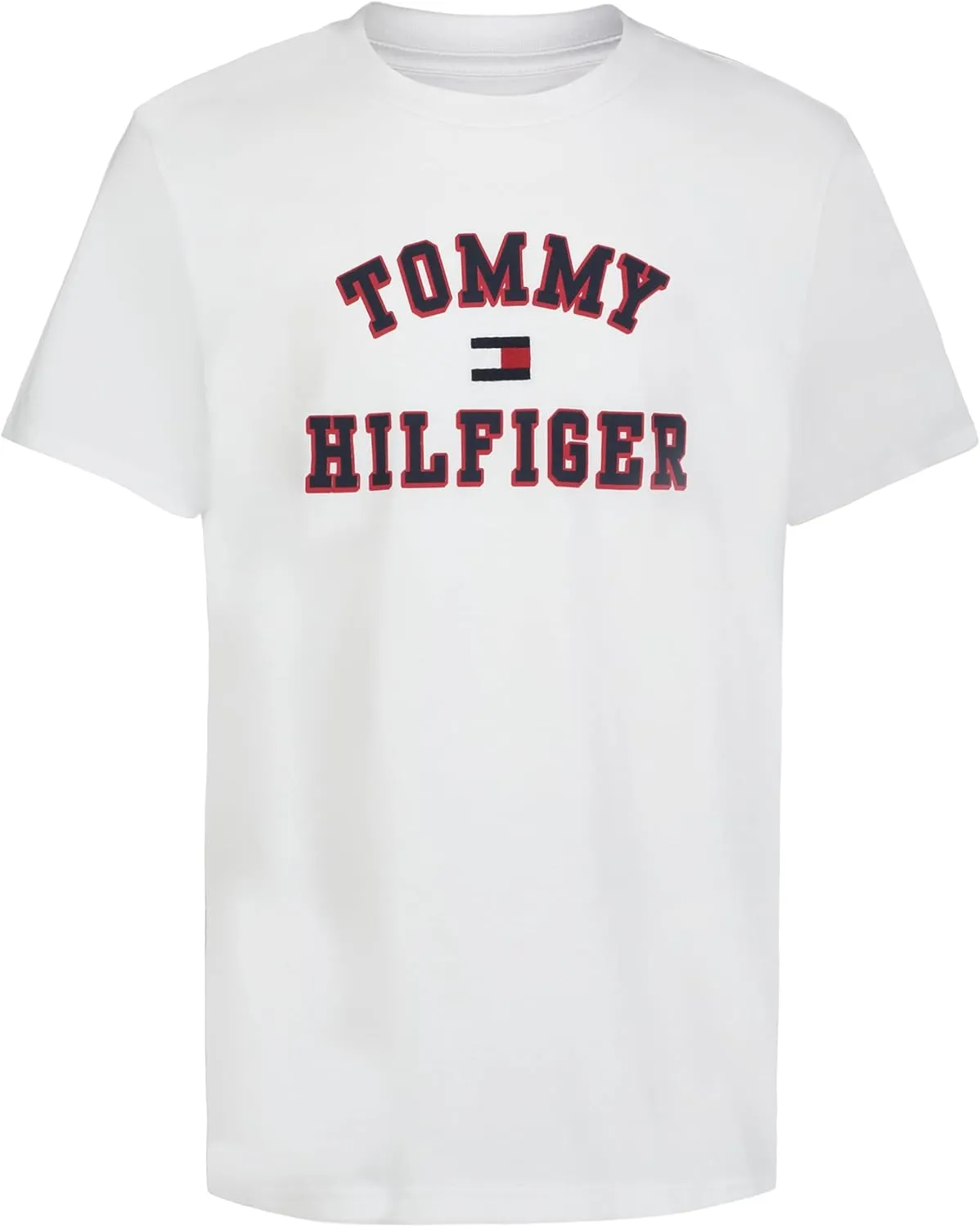 Tommy Hilfiger Boys' Short Sleeve Graphic Crew Neck T-Shirt, Soft, Comfortable, Relaxed Fit, Varsity Bright White, 14-16