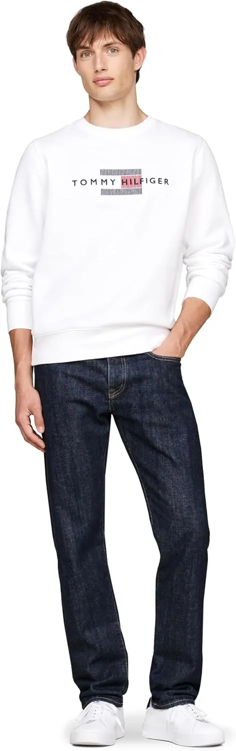 Tommy Hilfiger Men's Medium Weight Crewneck Sweatshirt with Embroidered Flag Logo