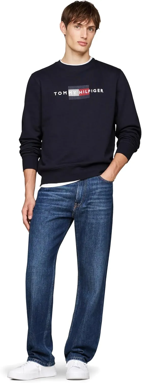 Tommy Hilfiger Men's Medium Weight Crewneck Sweatshirt with Embroidered Flag Logo