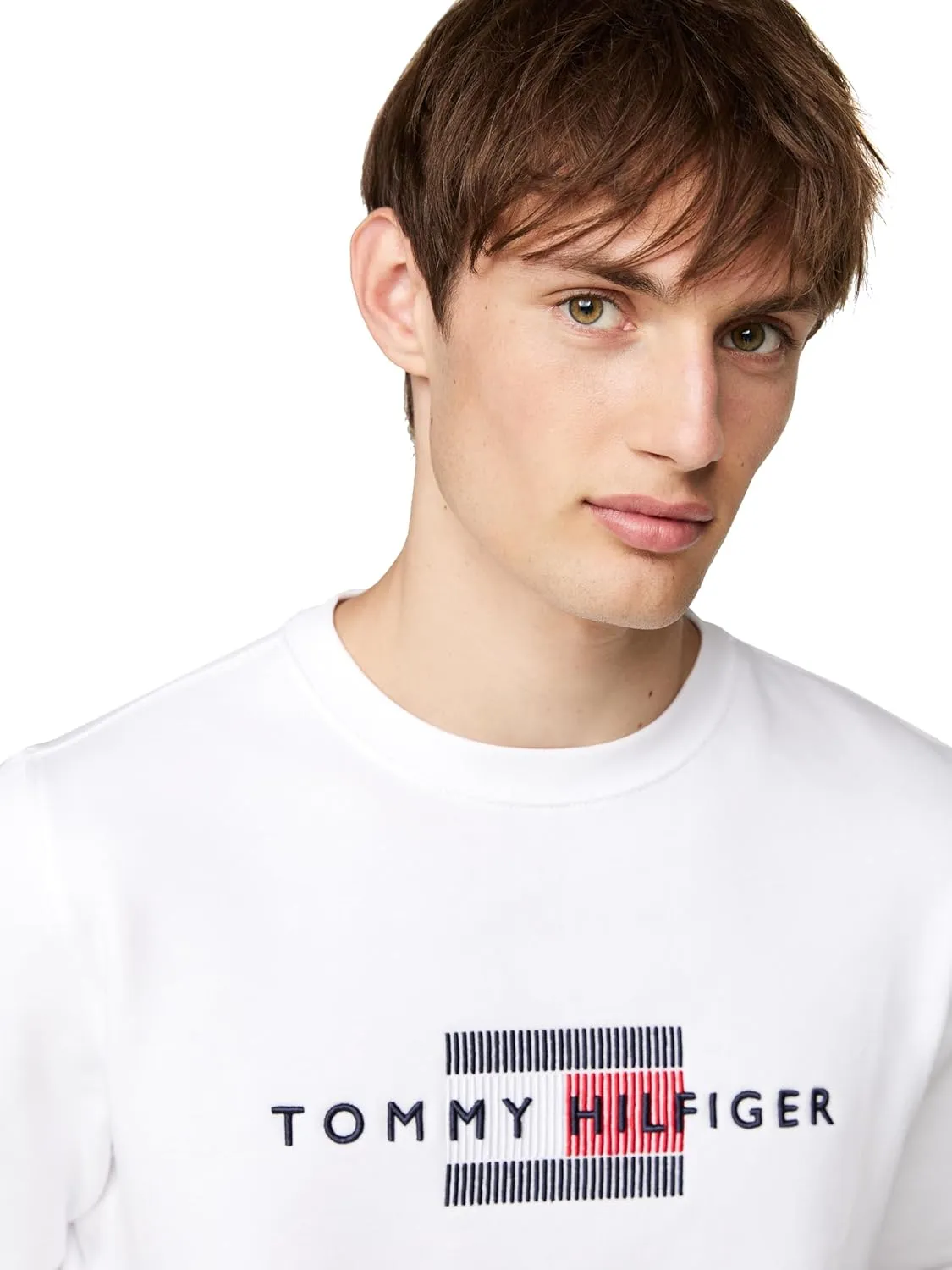 Tommy Hilfiger Men's Medium Weight Crewneck Sweatshirt with Embroidered Flag Logo