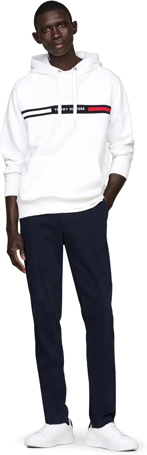 Tommy Hilfiger Men's Medium Weight Fleece Hoodie Sweatshirt with Signature Stripe Logo