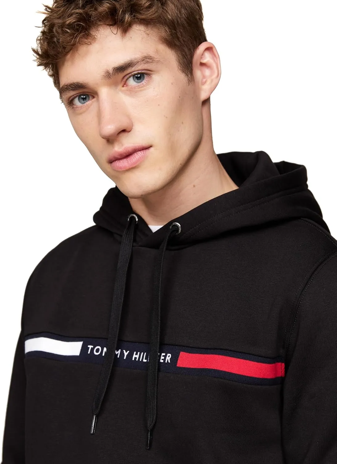 Tommy Hilfiger Men's Medium Weight Fleece Hoodie Sweatshirt with Signature Stripe Logo
