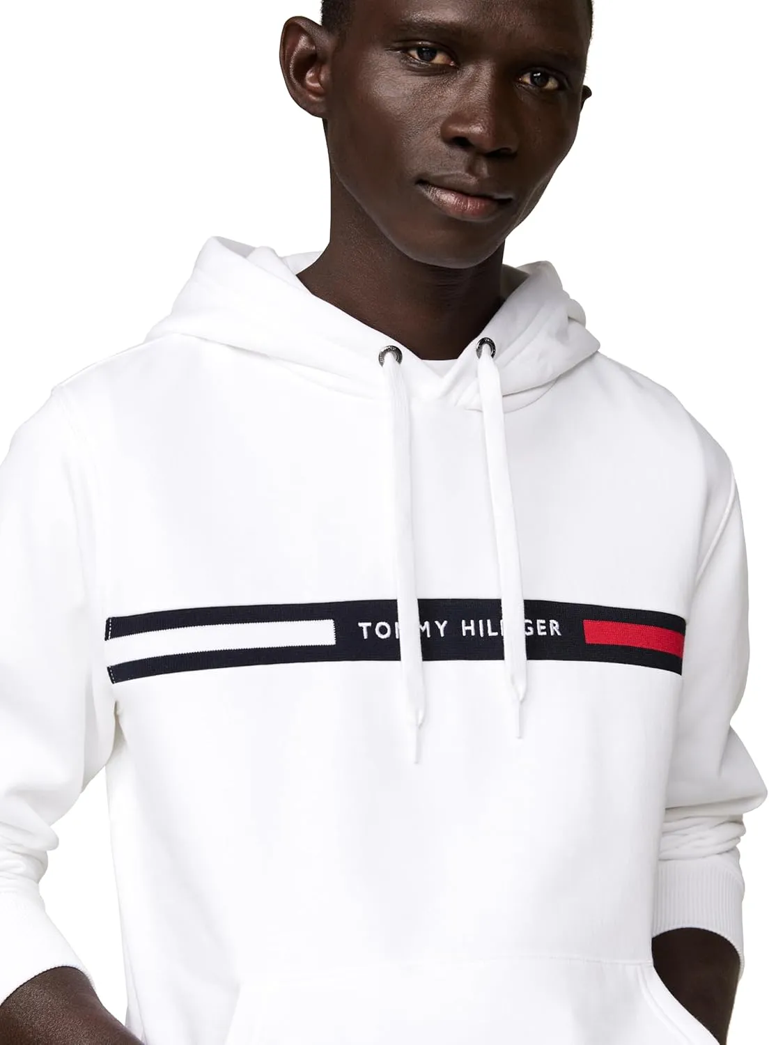Tommy Hilfiger Men's Medium Weight Fleece Hoodie Sweatshirt with Signature Stripe Logo