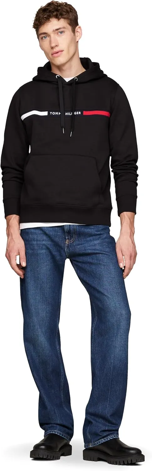 Tommy Hilfiger Men's Medium Weight Fleece Hoodie Sweatshirt with Signature Stripe Logo