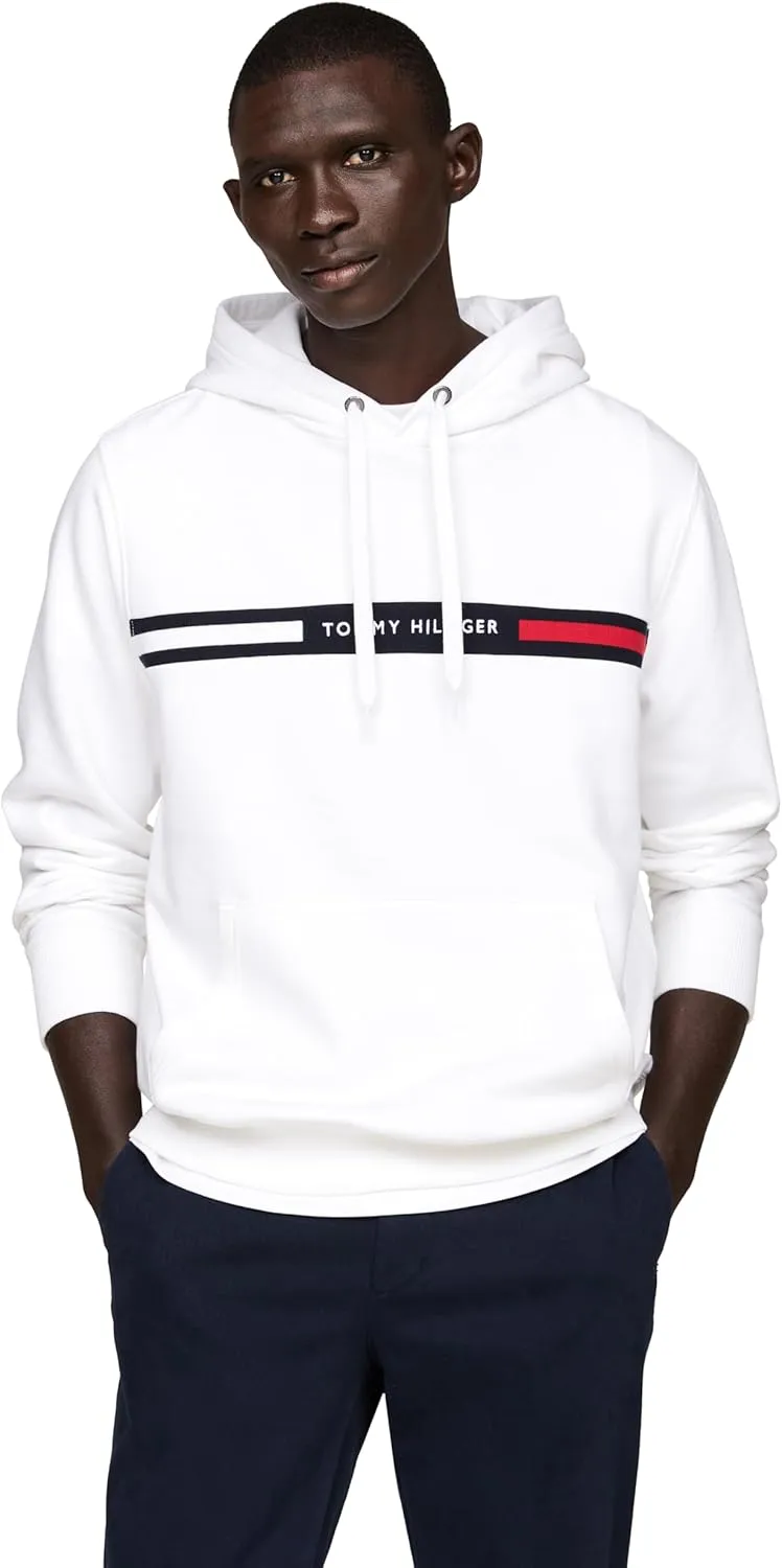 Tommy Hilfiger Men's Medium Weight Fleece Hoodie Sweatshirt with Signature Stripe Logo