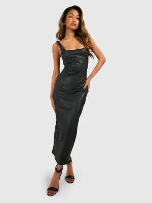 Trend4us Black Faux Leather Square Neck Maxi Dress