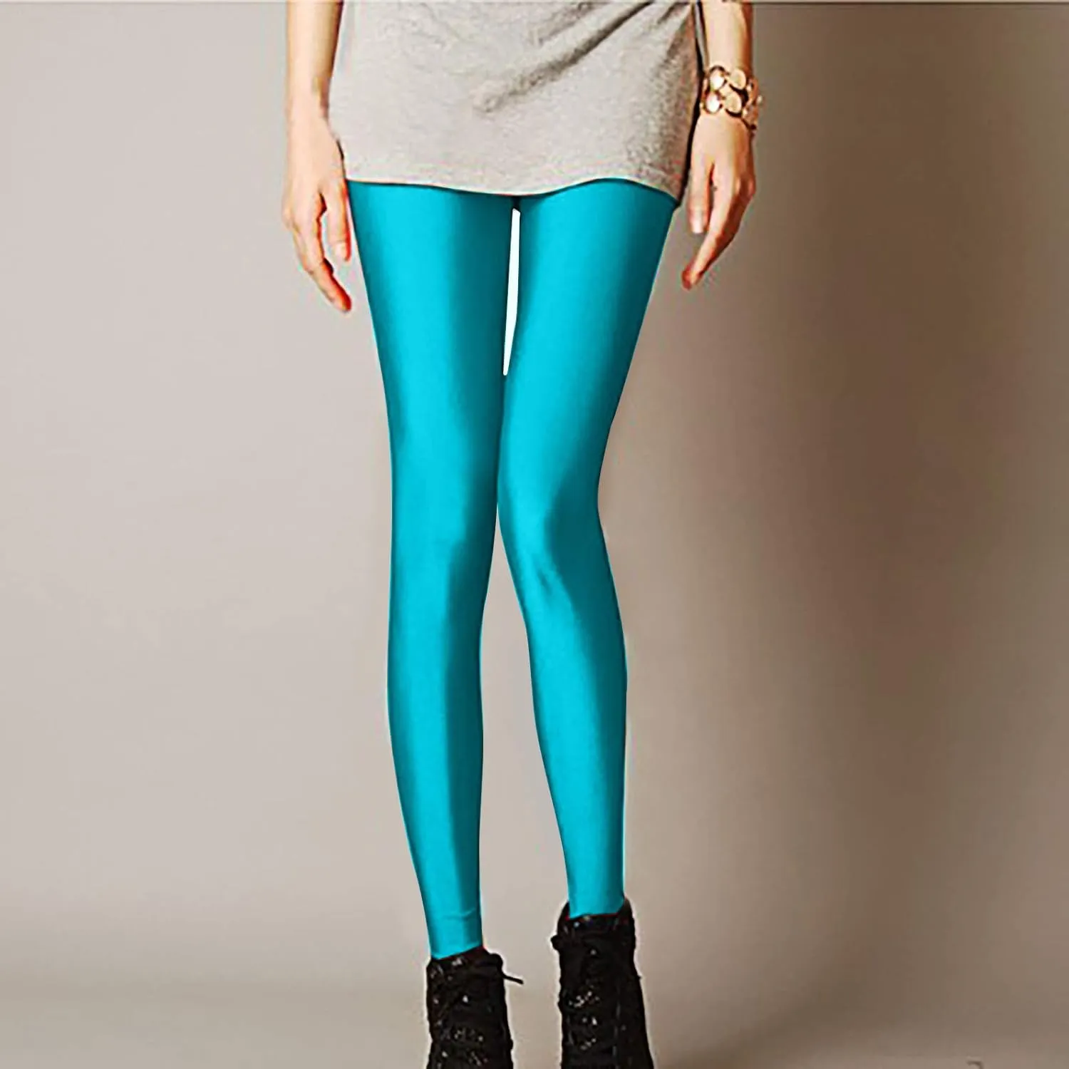 tuduoms Active Wear Compression Leggings Women's Sexy Trendy Neon Stretched Sports Tights High Waist Cropped Yoga Trousers