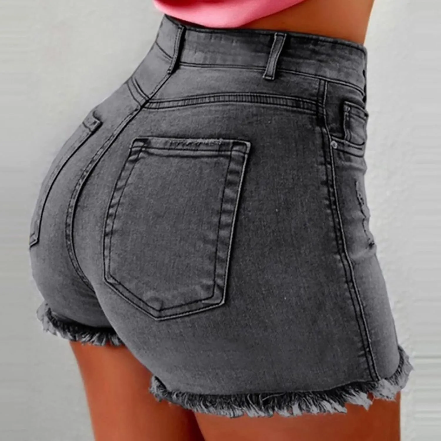tuduoms Women's Plus Size Denim Shorts High Waisted Stretchy Raw Hem Jean Shorts Ripped Mid-Rise Summer Bermuda Shorts Beach