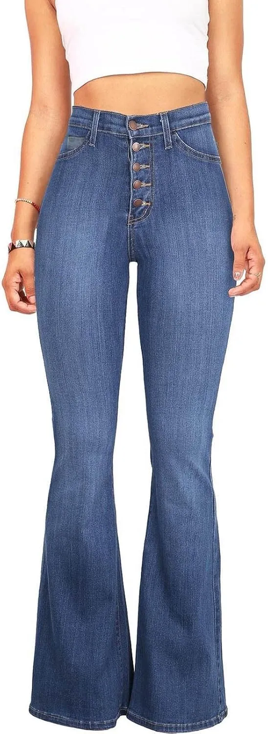 Tummy Control High Waisted Jeans for Women Skinny Silm Fit Bootcut Bell Bottom Denim Pants Fashion Slacks(Plus Size)