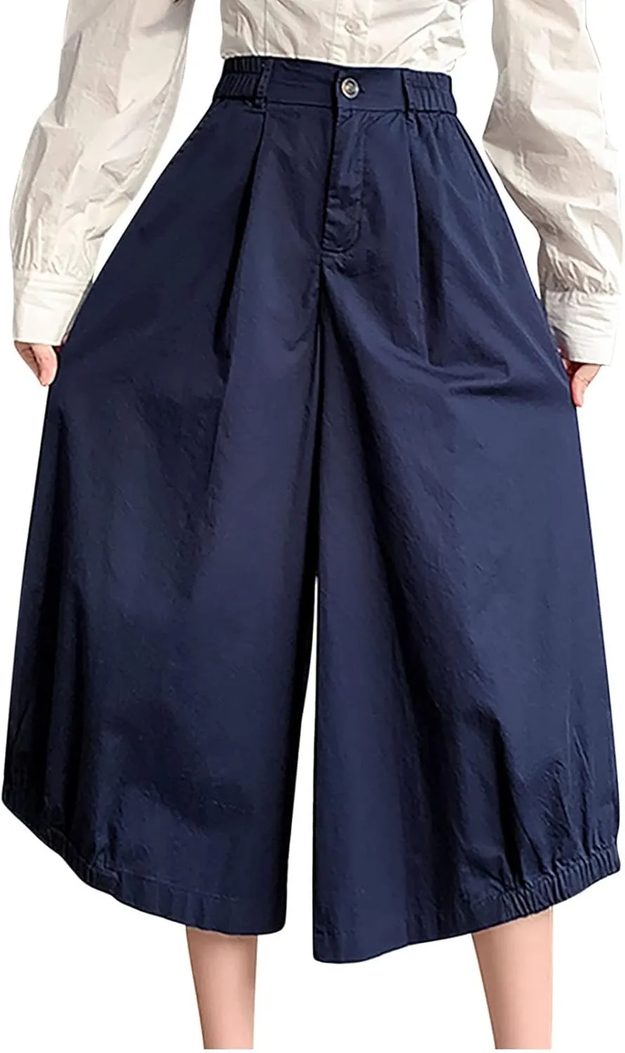 Uillui Women's Wide Leg Capri Palazzo Pants High Waist Loose Fit Casual Crop Flowy Pants Cute Summer Skirt Pants Culottes