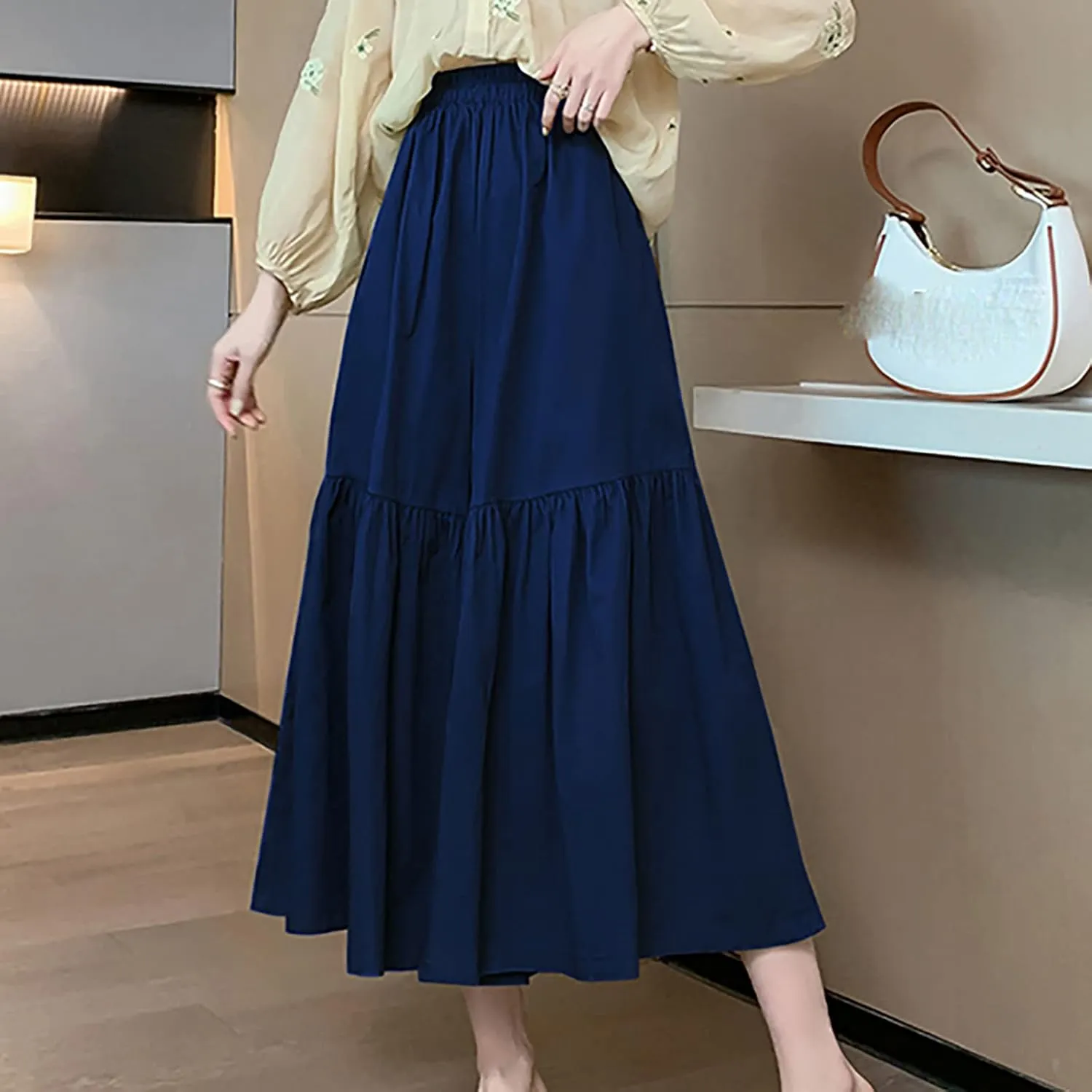 Uillui Women's Wide Leg Capri Palazzo Pants High Waist Loose Fit Casual Crop Flowy Pants Cute Summer Skirt Pants Culottes