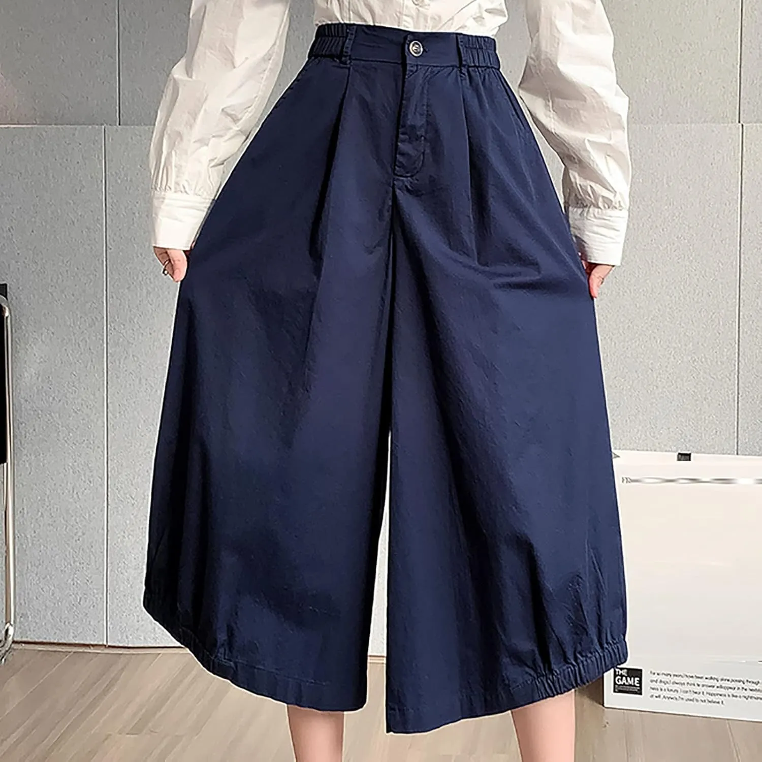 Uillui Women's Wide Leg Capri Palazzo Pants High Waist Loose Fit Casual Crop Flowy Pants Cute Summer Skirt Pants Culottes