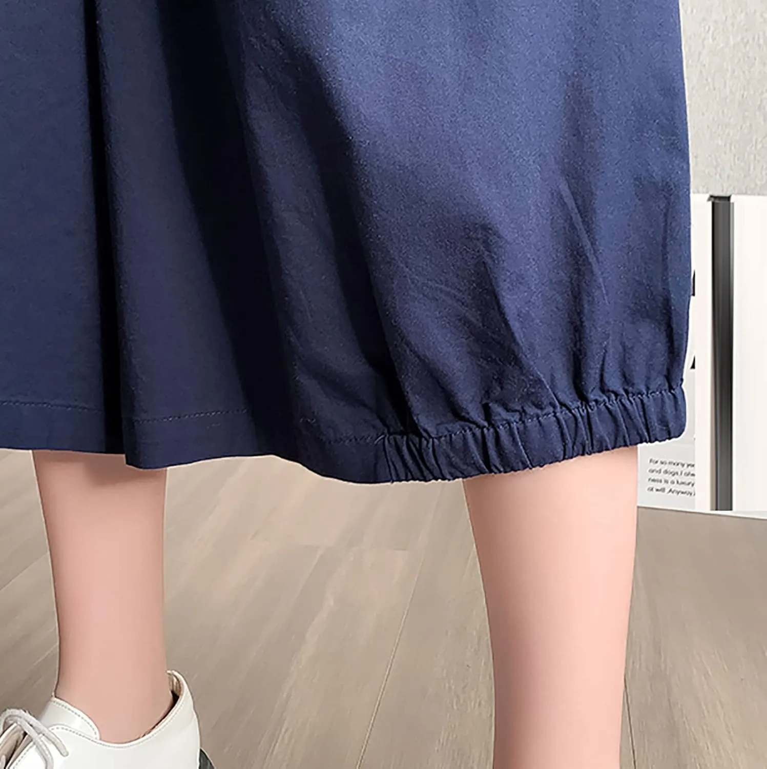 Uillui Women's Wide Leg Capri Palazzo Pants High Waist Loose Fit Casual Crop Flowy Pants Cute Summer Skirt Pants Culottes