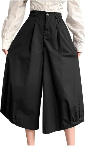 Uillui Women's Wide Leg Capri Palazzo Pants High Waist Loose Fit Casual Crop Flowy Pants Cute Summer Skirt Pants Culottes