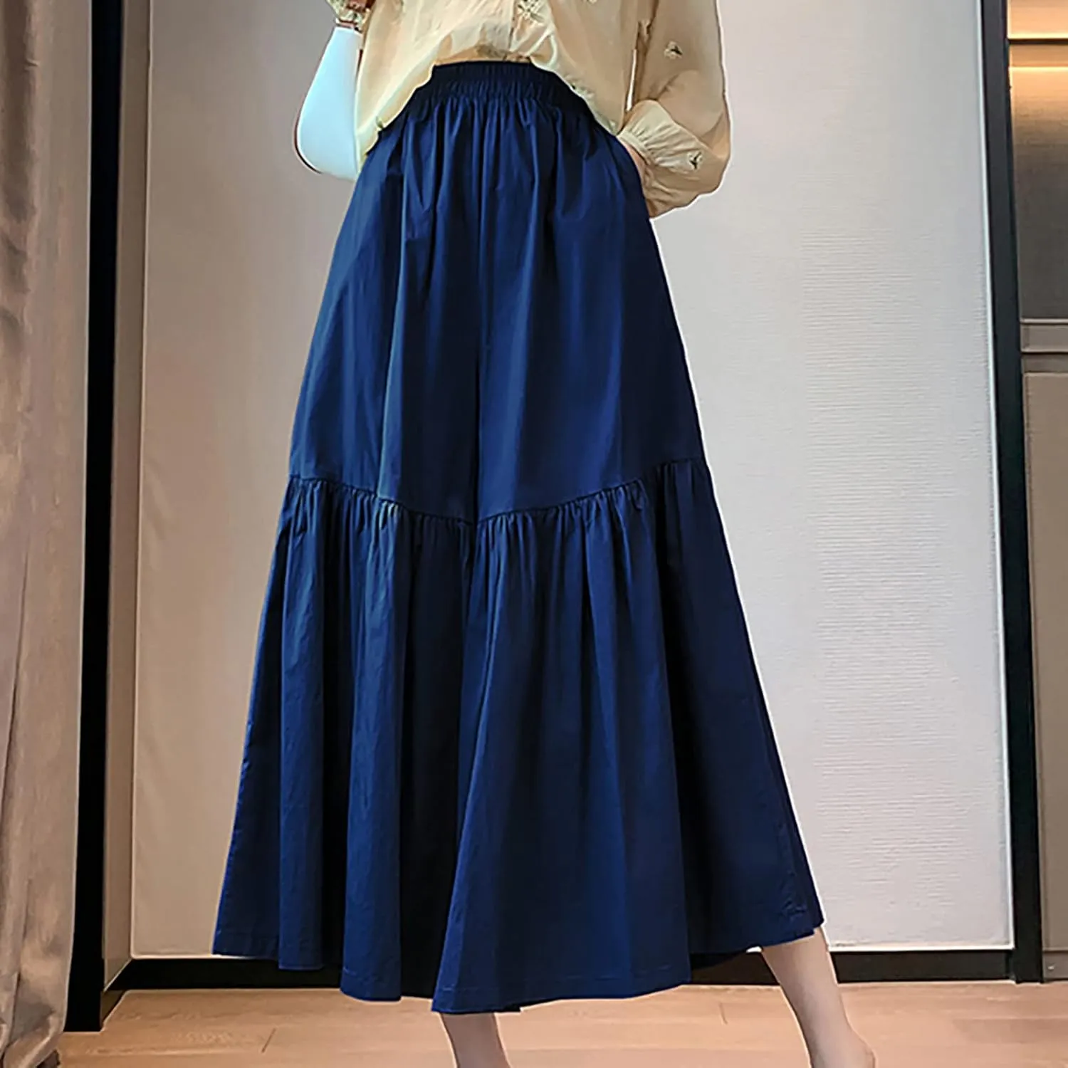 Uillui Women's Wide Leg Capri Palazzo Pants High Waist Loose Fit Casual Crop Flowy Pants Cute Summer Skirt Pants Culottes