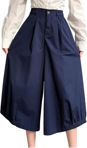 Uillui Women's Wide Leg Capri Palazzo Pants High Waist Loose Fit Casual Crop Flowy Pants Cute Summer Skirt Pants Culottes