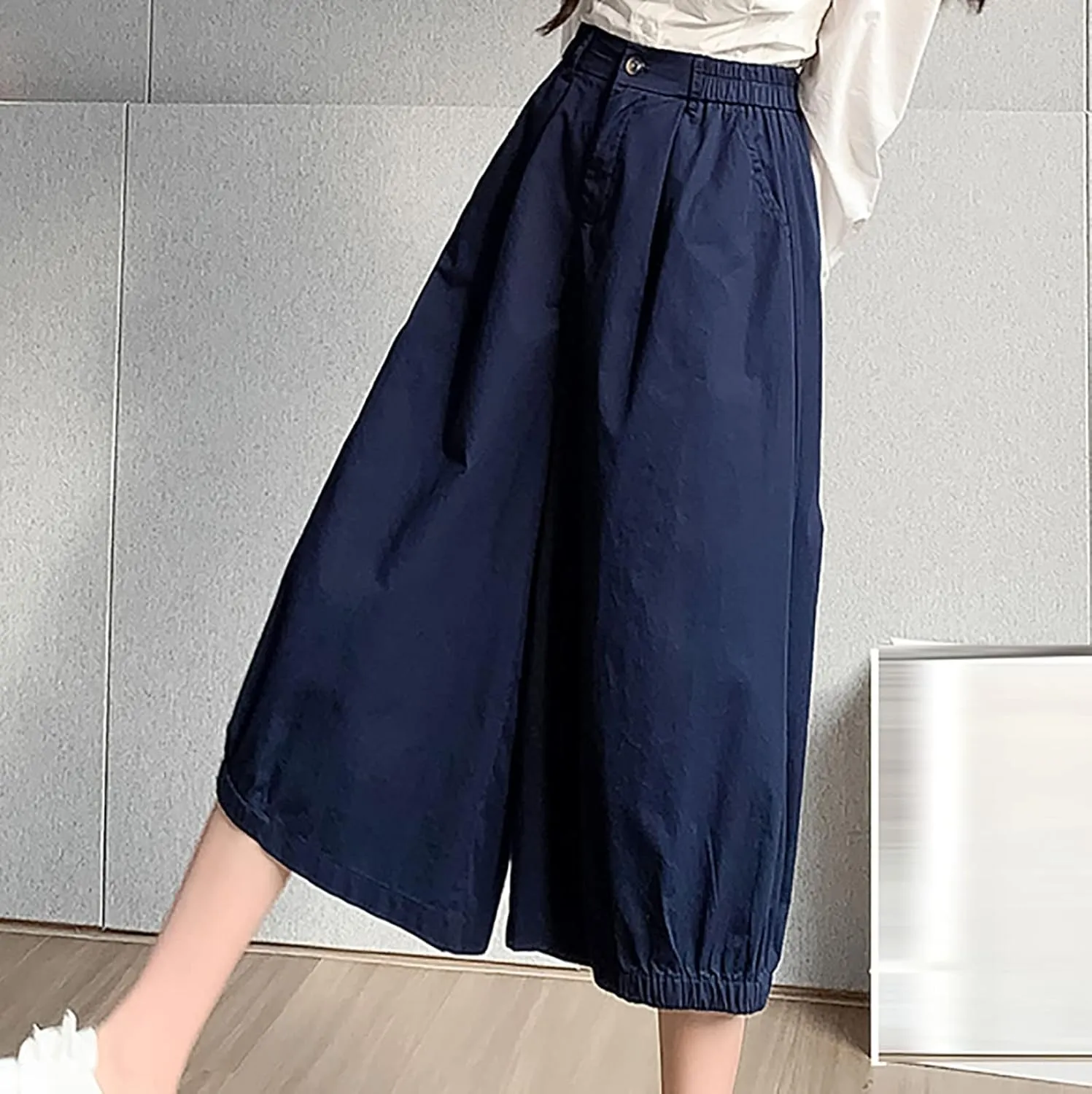 Uillui Women's Wide Leg Capri Palazzo Pants High Waist Loose Fit Casual Crop Flowy Pants Cute Summer Skirt Pants Culottes