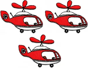 Umama Patch Set of 3 Mini Red Helicopter Plane Cartoon Iron On Embroidered Patch Helicopter Motif Sew Iron on Patch for Kids Clothing School Bag Jackets Jeans Backpacks Hats