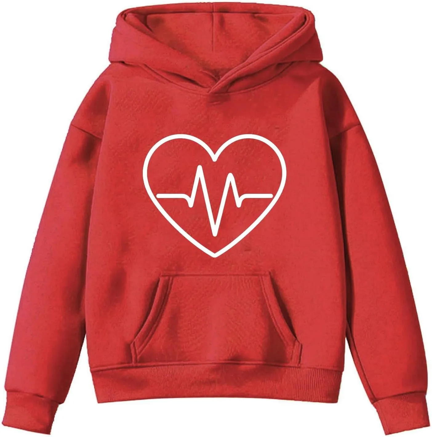 Unisex Kids Sweatshirt Valentine's Day EKG Printed Padded Hooded Long Sleeve Pullover Oversized Fall Clothes Outfit