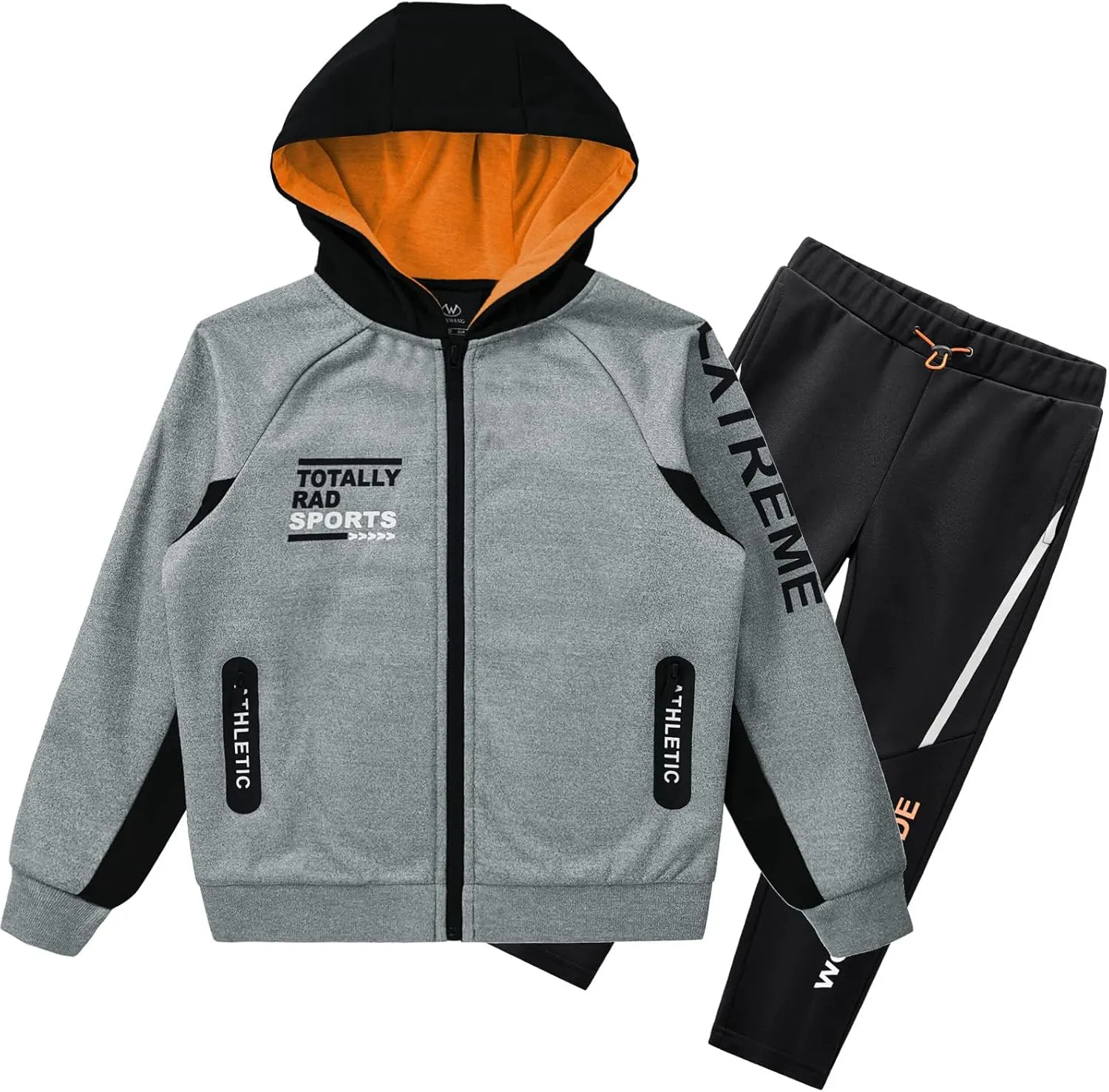 W JIANWANG Boys' Activewear Kids Clothing Sets Full Zip Fleece Brush Tracksuits Active Jackets and Pants 2 Piece 2-8 Years