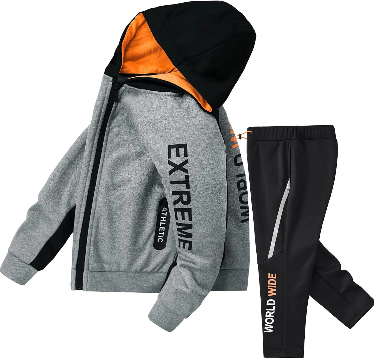 W JIANWANG Boys' Activewear Kids Clothing Sets Full Zip Fleece Brush Tracksuits Active Jackets and Pants 2 Piece 2-8 Years