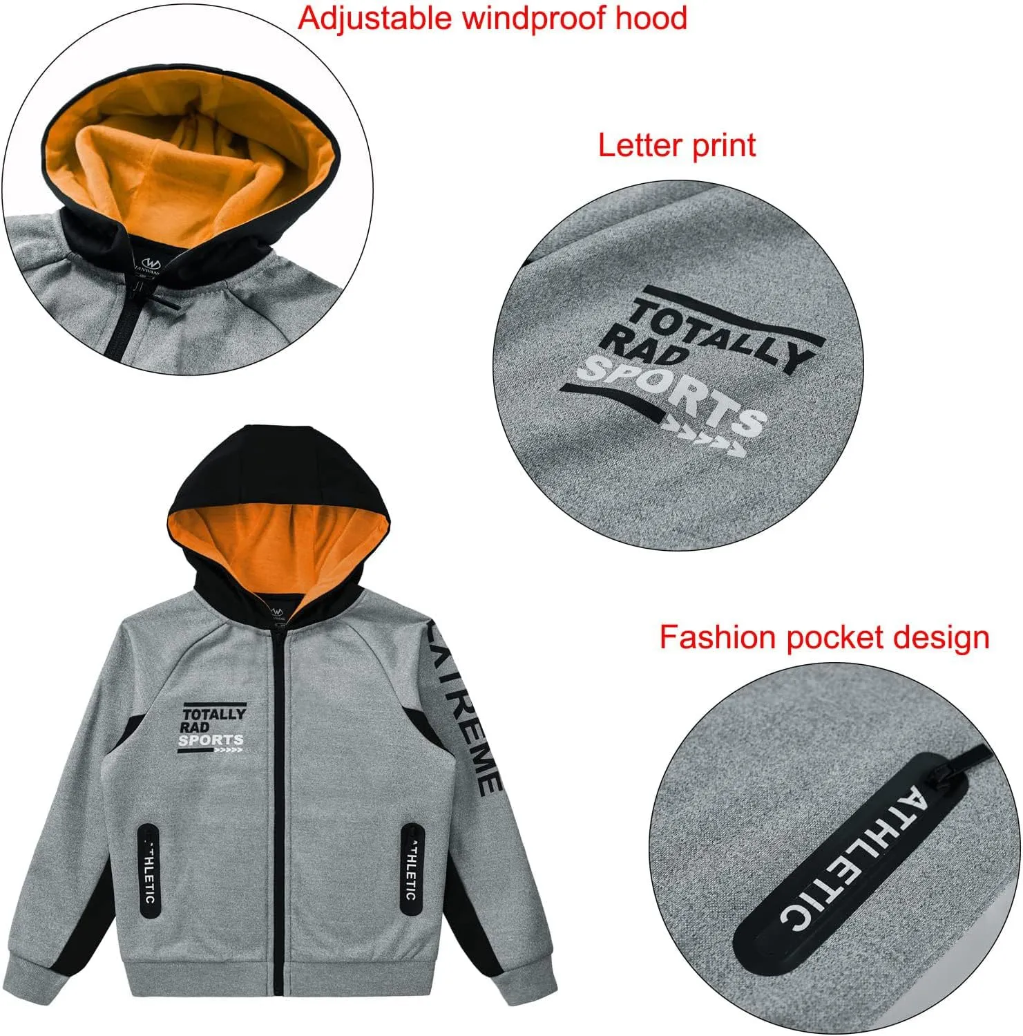 W JIANWANG Boys' Activewear Kids Clothing Sets Full Zip Fleece Brush Tracksuits Active Jackets and Pants 2 Piece 2-8 Years