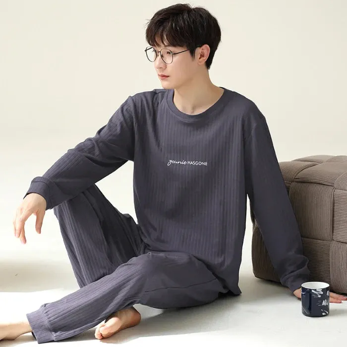 Wiaofellas - Spring Autumn Winter Men's Long-sleeved Lapel Cotton Pajama Sets for Men 3 XL 4XL Korean Version Loose Men Sleepwear Set Boys