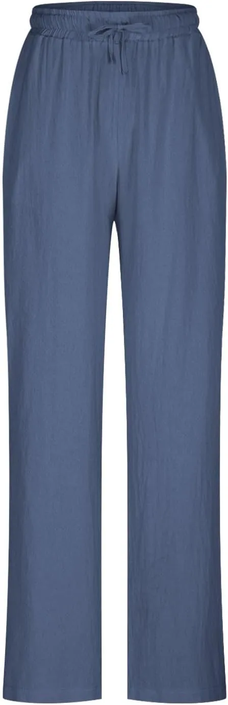 Wide Leg Linen Pants for Women Summer High Waisted Elastic Pant Flowy Comfty Casual Drawstring Trousers with Pockets