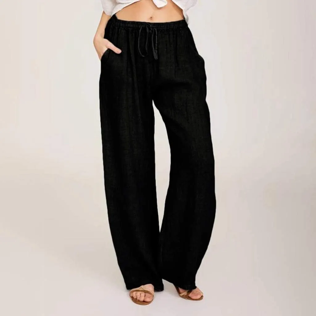 Wide Leg Linen Pants Women Summer Lightweight Lounge Pants Flowy Beach Palazzo Pants Drawstring Elastic Waist Trousers
