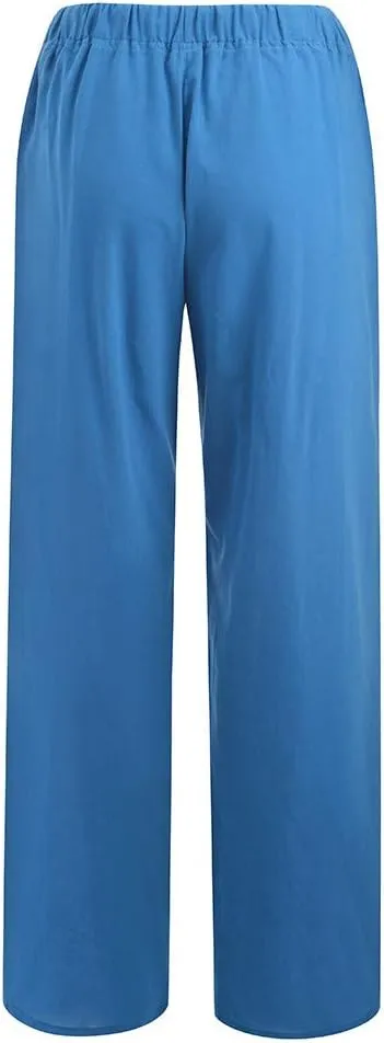 Wide Leg Linen Pants Women Summer Lightweight Lounge Pants Flowy Beach Palazzo Pants Drawstring Elastic Waist Trousers