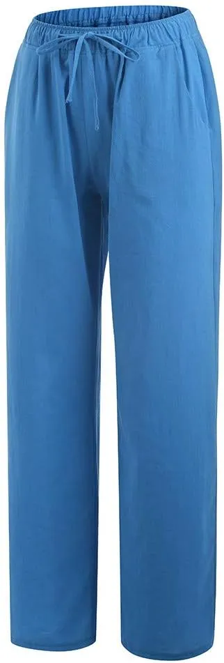 Wide Leg Linen Pants Women Summer Lightweight Lounge Pants Flowy Beach Palazzo Pants Drawstring Elastic Waist Trousers