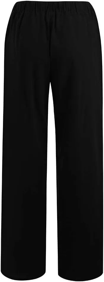 Wide Leg Linen Pants Women Summer Lightweight Lounge Pants Flowy Beach Palazzo Pants Drawstring Elastic Waist Trousers