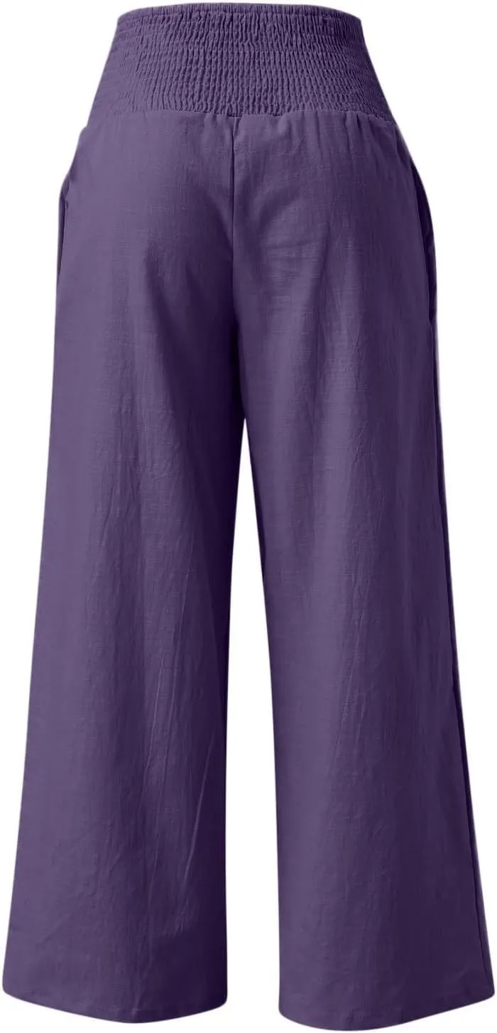 Wide Leg Pants for Women with Pockets Casual High Waisted Straight Leg Palazzo Pant Loose Solid Lounge Trousers