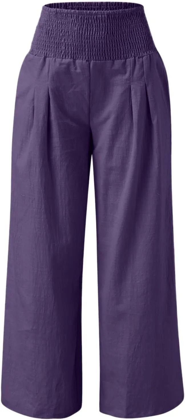 Wide Leg Pants for Women with Pockets Casual High Waisted Straight Leg Palazzo Pant Loose Solid Lounge Trousers