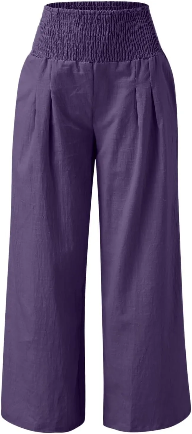 Wide Leg Pants for Women with Pockets Casual High Waisted Straight Leg Palazzo Pant Loose Solid Lounge Trousers