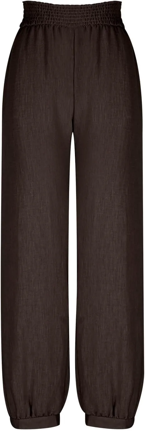Wide Leg Pants Woman Linen Summer Beach Pants Elastic High Waisted Trousers Palazzo Lounge Pant with Pockets 2025
