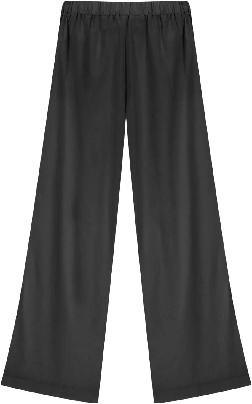Wide Leg Pants Women's Summer High Waisted Lounge Pants Solid Casual Cotton Linen Drawstring Trousers with Pockets