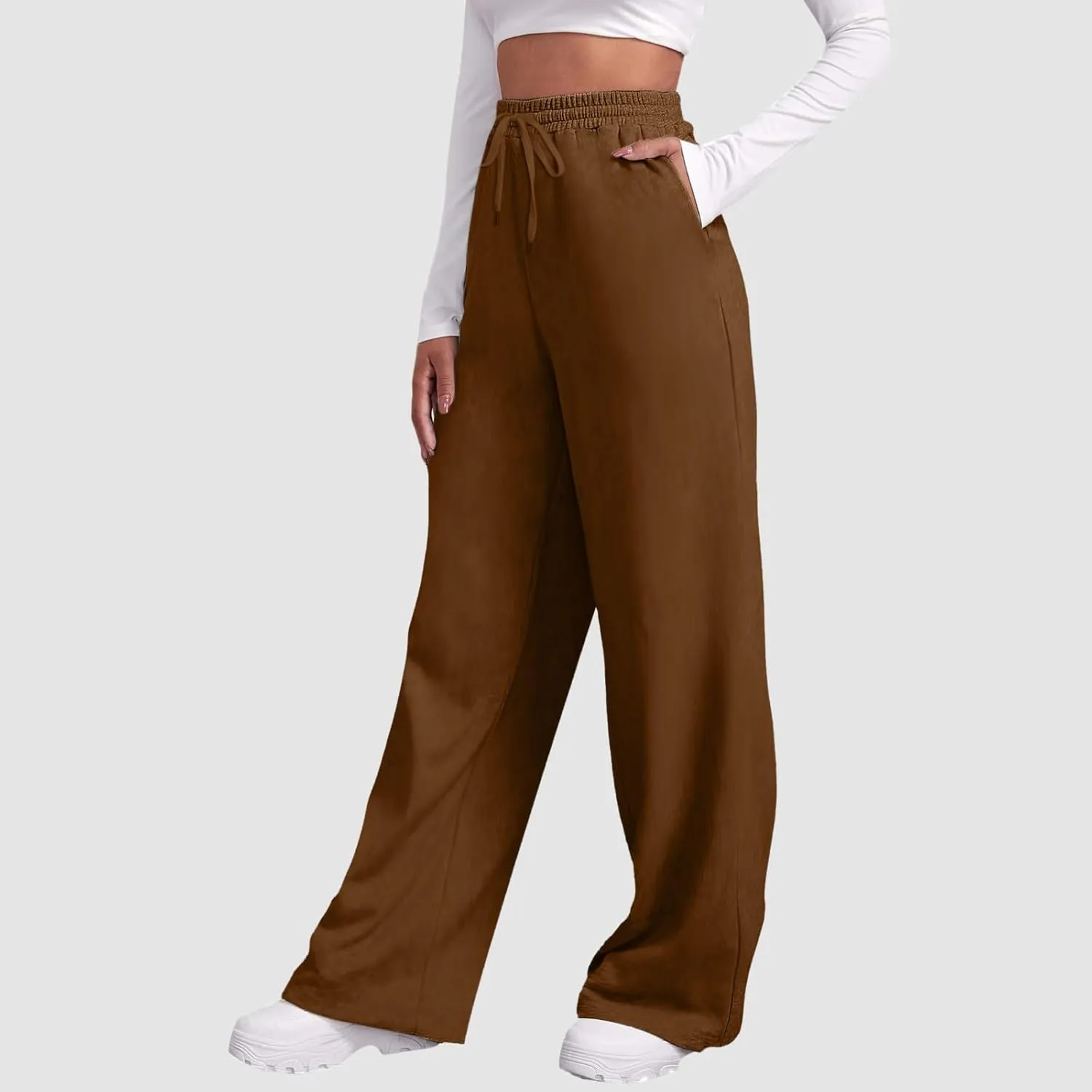 Wide Leg Sweatpants Women Petite Sweatpants for Women Elastic High Waisted Drawstring Loose Pants with Pockets