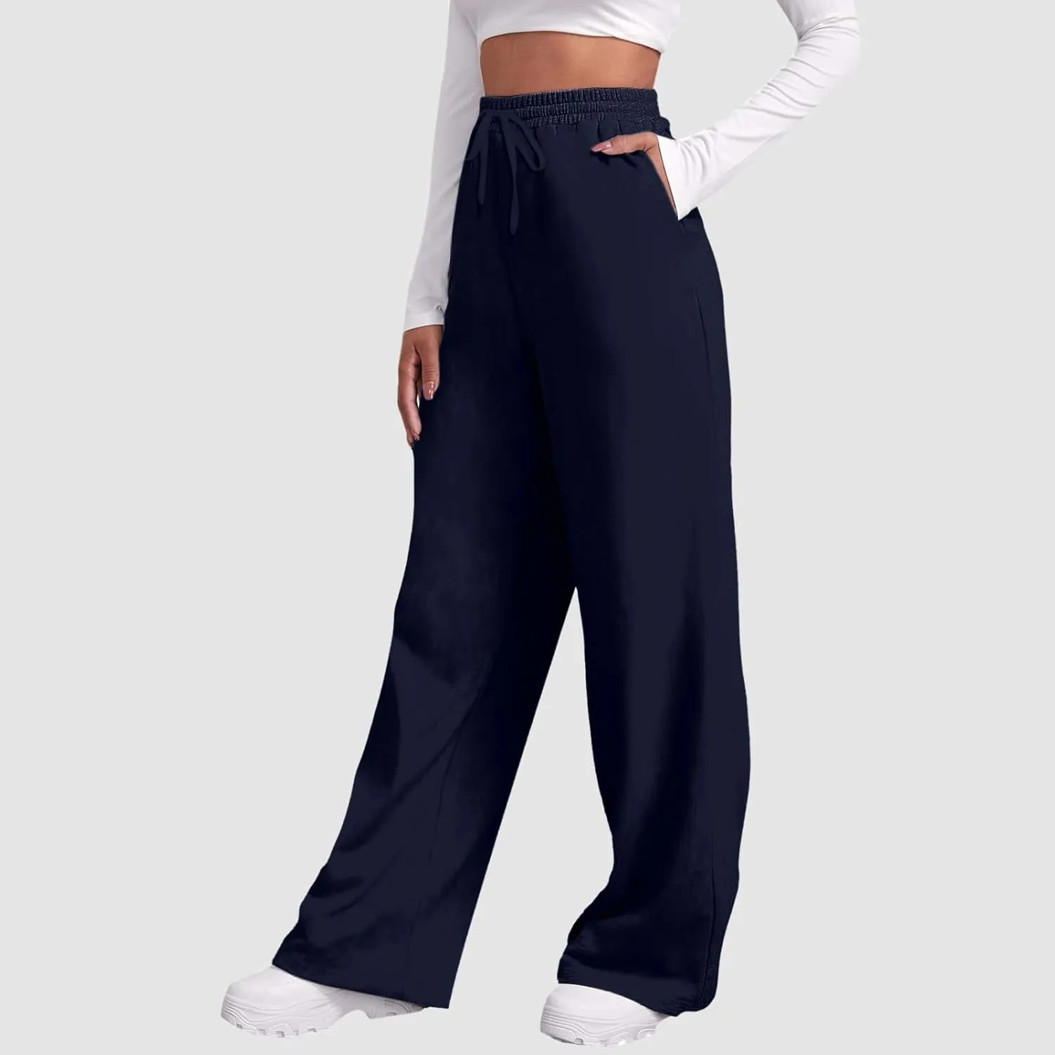Wide Leg Sweatpants Women Petite Sweatpants for Women Elastic High Waisted Drawstring Loose Pants with Pockets