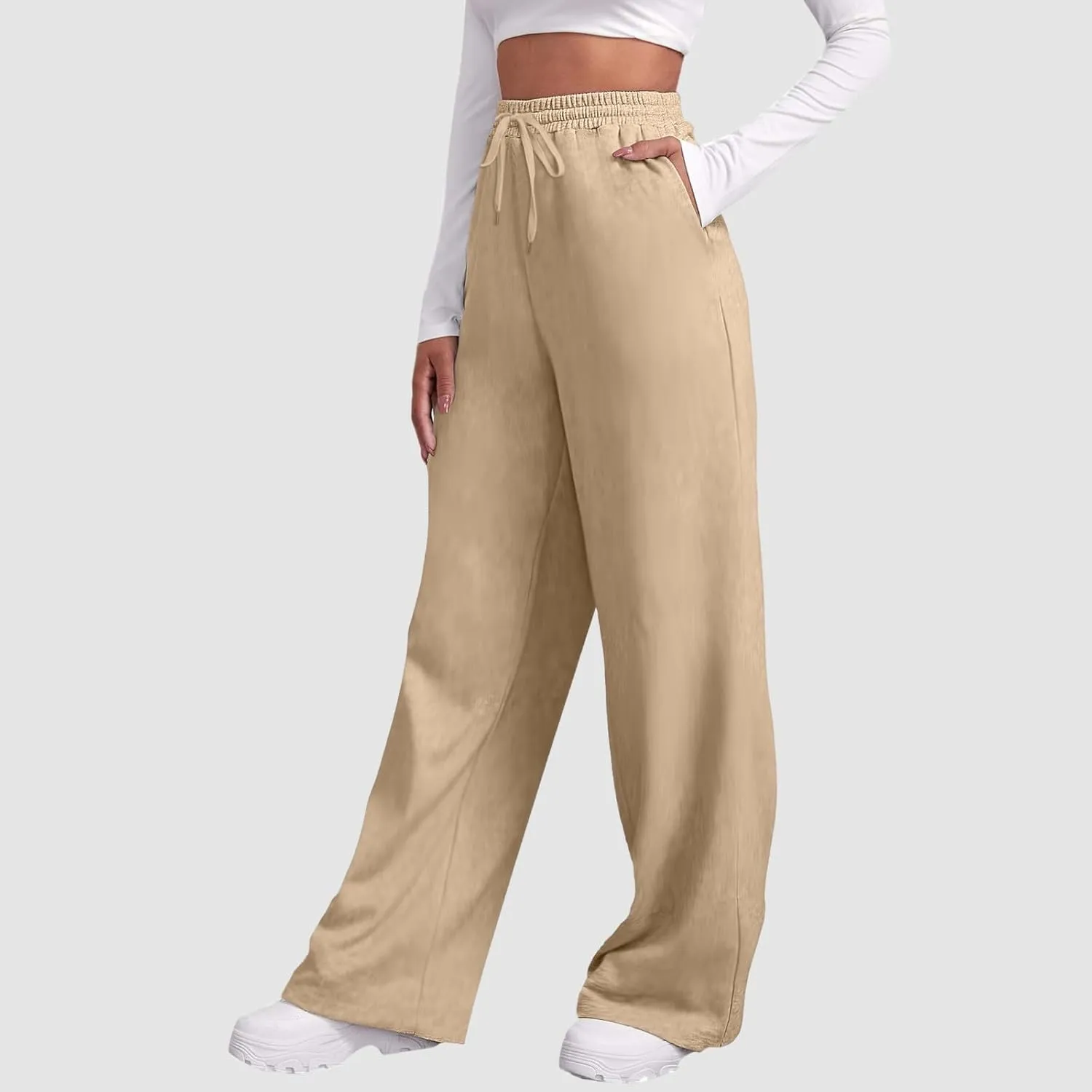 Wide Leg Sweatpants Women Petite Sweatpants for Women Elastic High Waisted Drawstring Loose Pants with Pockets