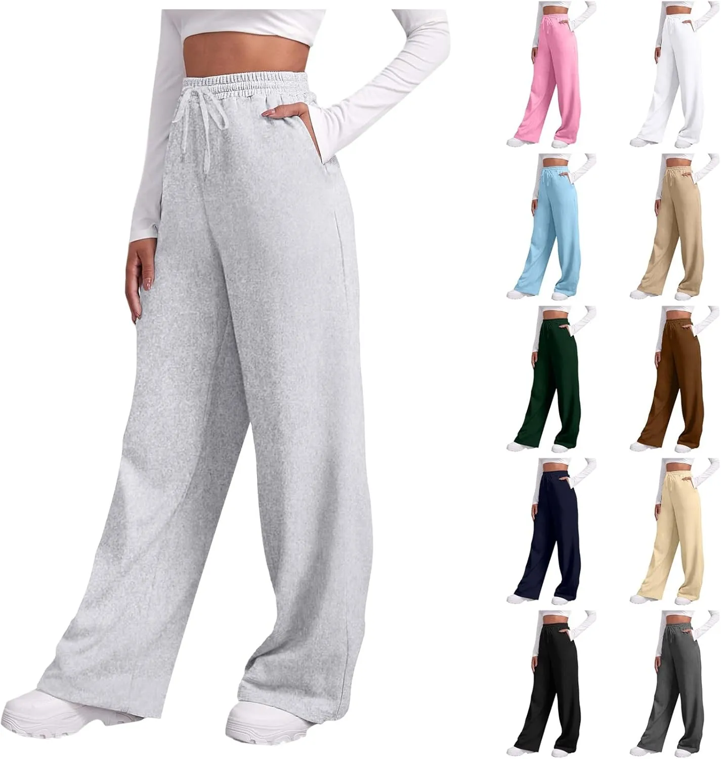 Wide Leg Sweatpants Women Petite Sweatpants for Women Elastic High Waisted Drawstring Loose Pants with Pockets