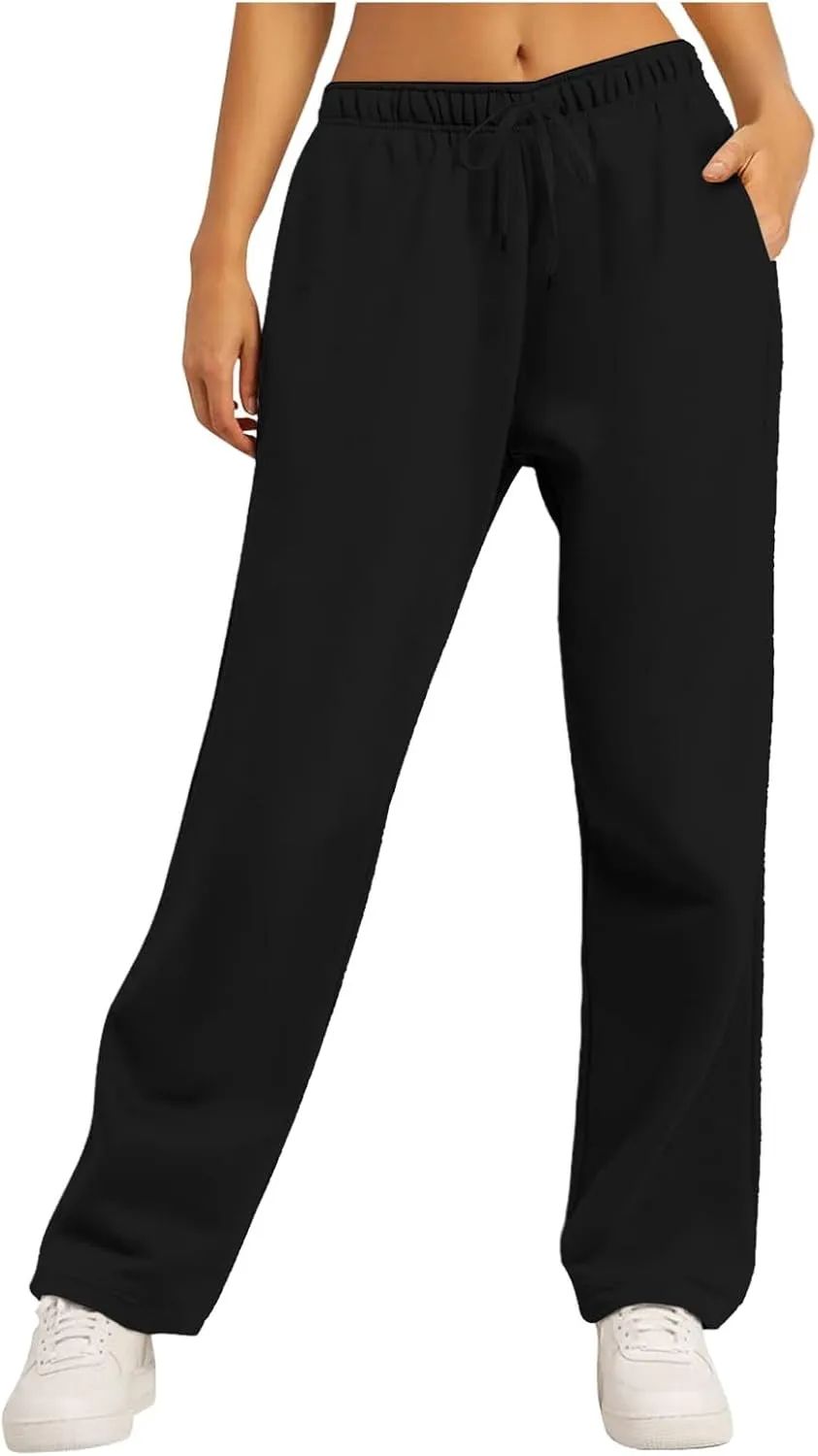 Wide Leg Sweatpants Women Petite Sweatpants for Women Elastic High Waisted Drawstring Loose Pants with Pockets