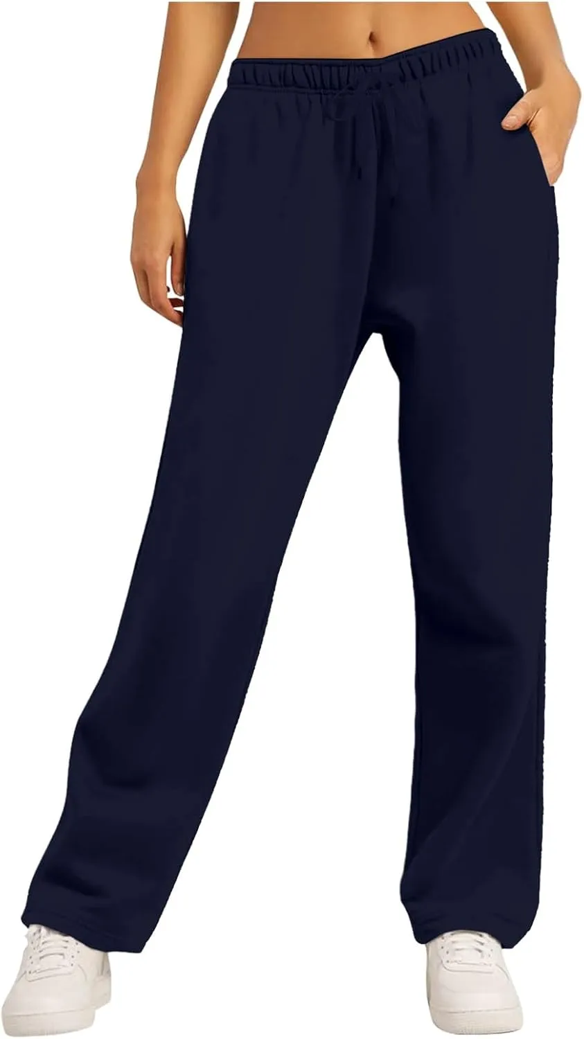 Wide Leg Sweatpants Women Petite Sweatpants for Women Elastic High Waisted Drawstring Loose Pants with Pockets