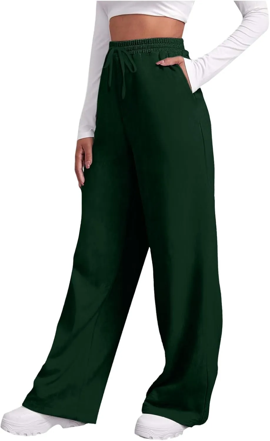 Wide Leg Sweatpants Women Petite Sweatpants for Women Elastic High Waisted Drawstring Loose Pants with Pockets